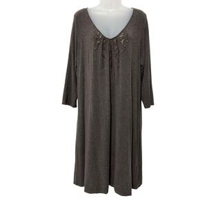 Eileen Fisher Cozy Jersey Stretch Sequin Dress Brown 3/4 Sleeve XL